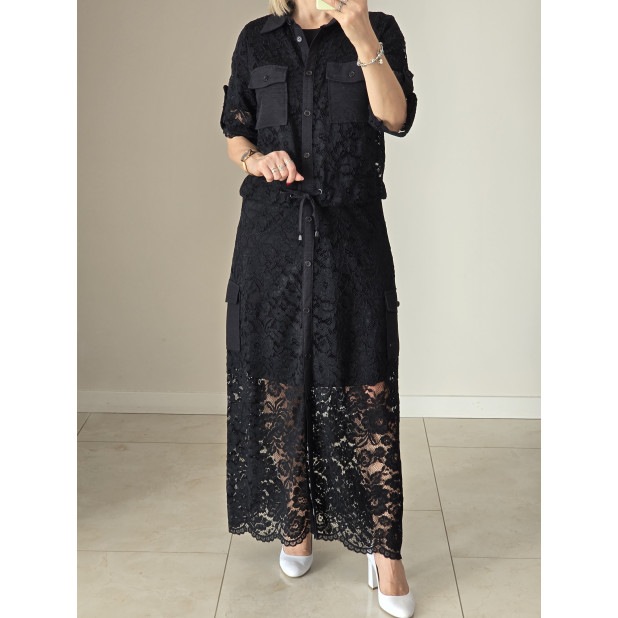 3 dalių juodas nėriniuotas...