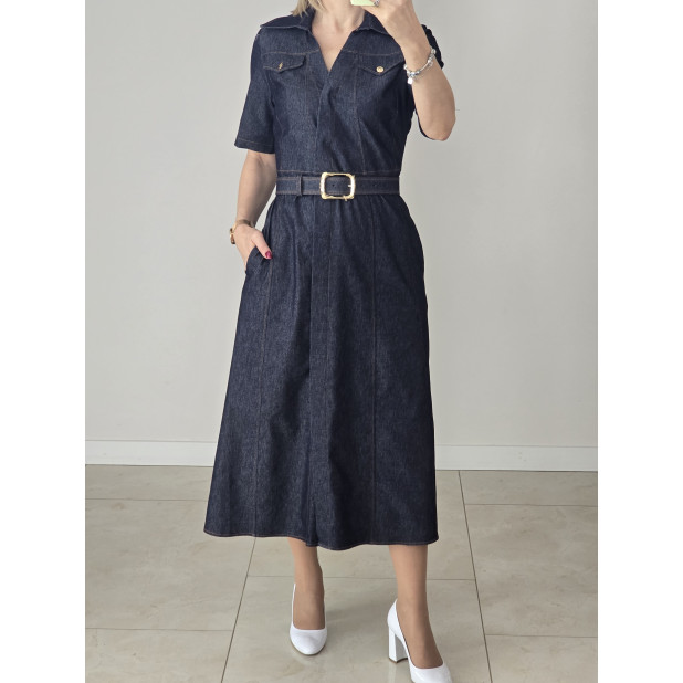 Ilga džinsinė suknelė su diržu